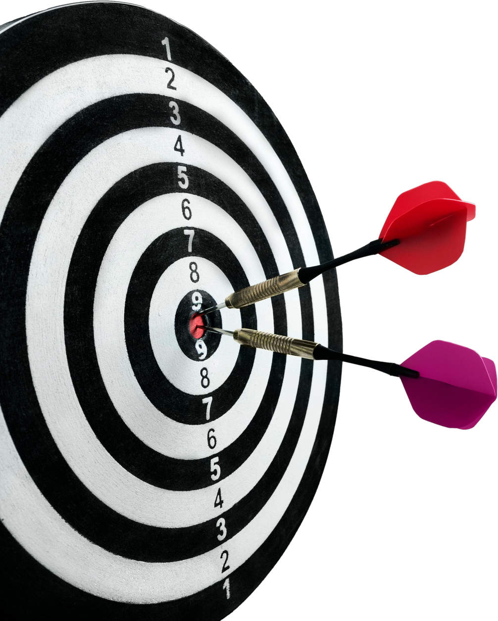 Closeup of Darts in Bullseye